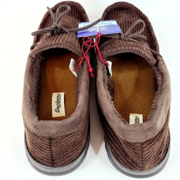 Dearfoams Men's Brown Corduroy Moccasin Slipper Shoes Gel Infused Memory Foam - Picture 3 of 5